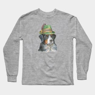 Bernese Mountain Dog in Traditional Green Alpine Hat Long Sleeve T-Shirt